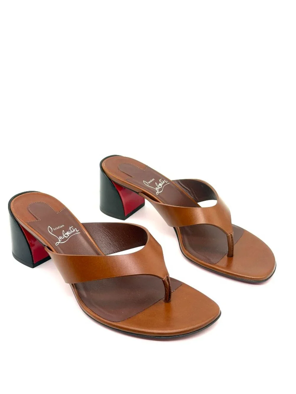 Christian Louboutin JANETONGA 55 Leather Thong Mule Sandals Heels Shoes - Picture 11 of 16